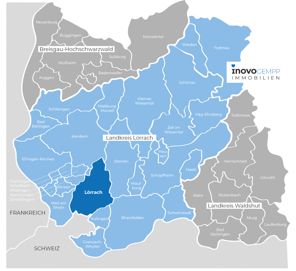 Landkarte des Landkreises Lörrach