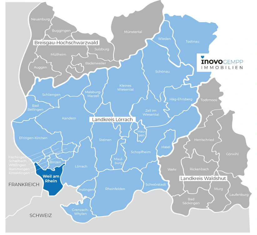 Karte von Weil am Rhein im Landkreis Lörrach