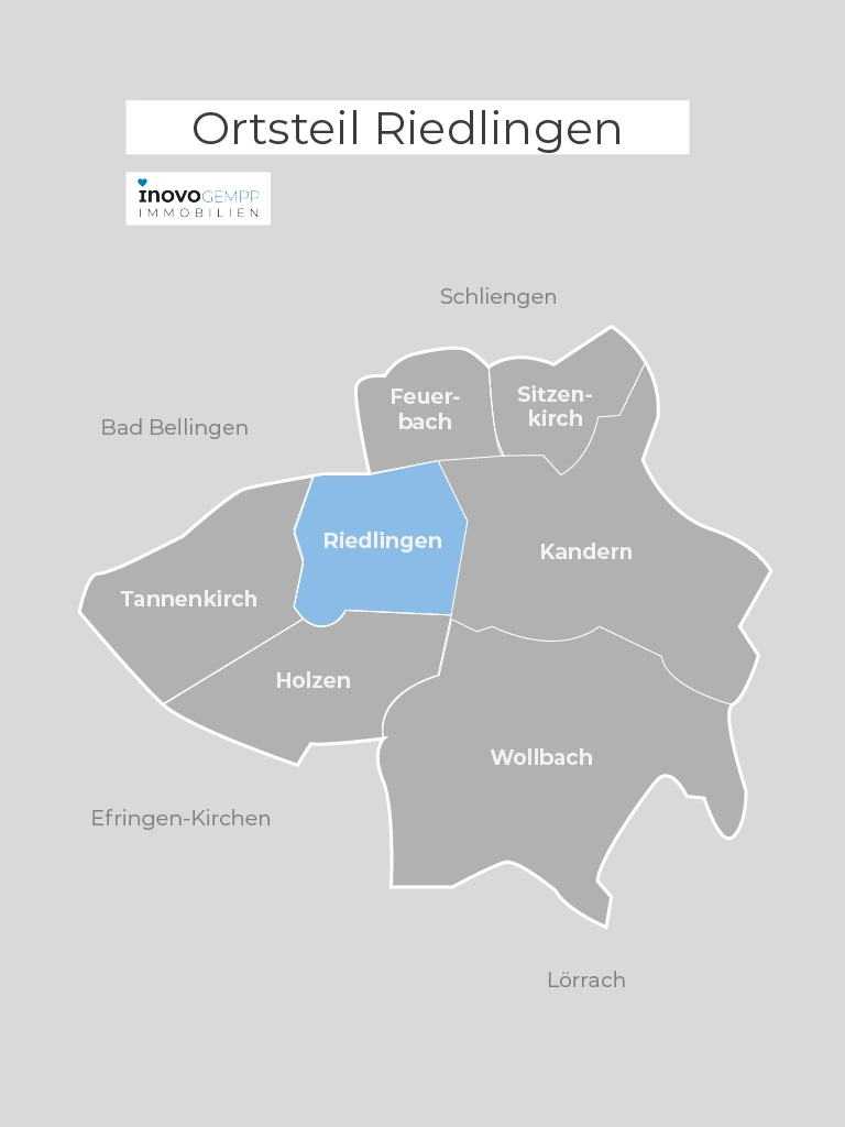 Karte von Kandern mit dem Ortsteil Riedlingen