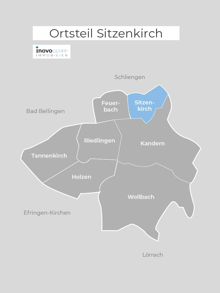 Karte von Kandern mit dem Ortsteil Sitzenkirch