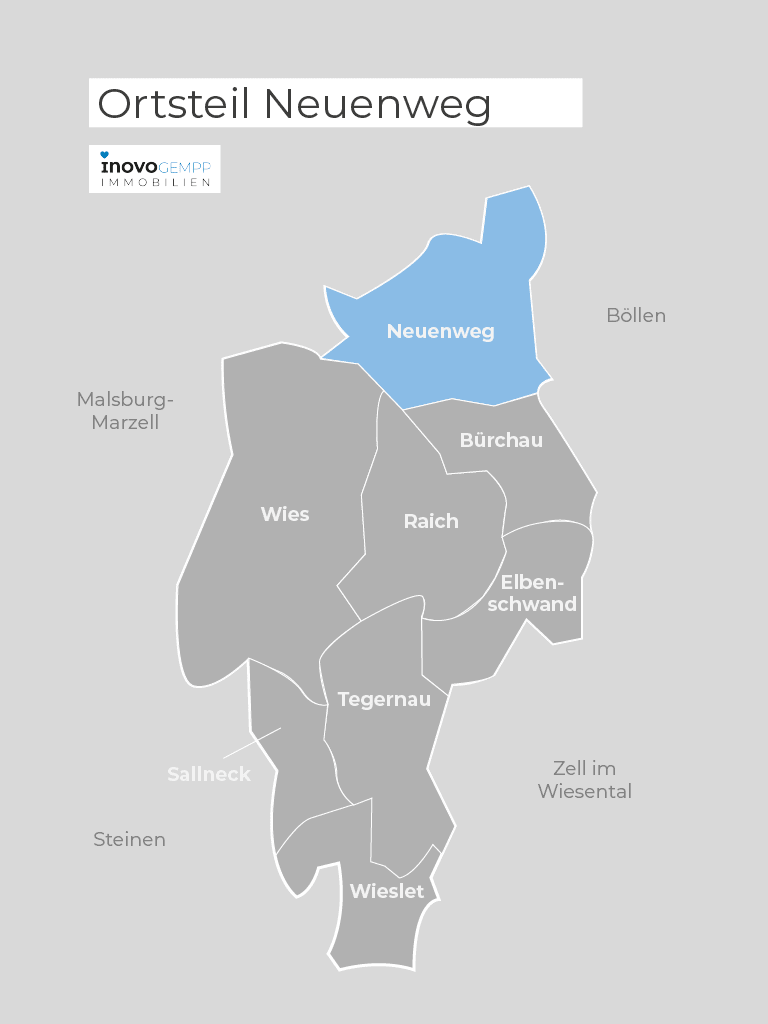 Landkarte kleines Wiesental mit der Ortschaft Neuenweg