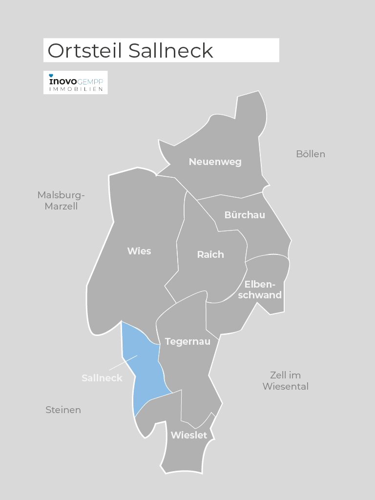 Landkarte kleines Wiesental mit der Ortschaft Sallneck