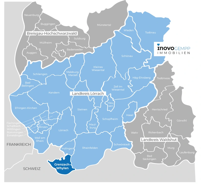 Landkarte von Grenzach-Whylen im Landkreis Lörrach