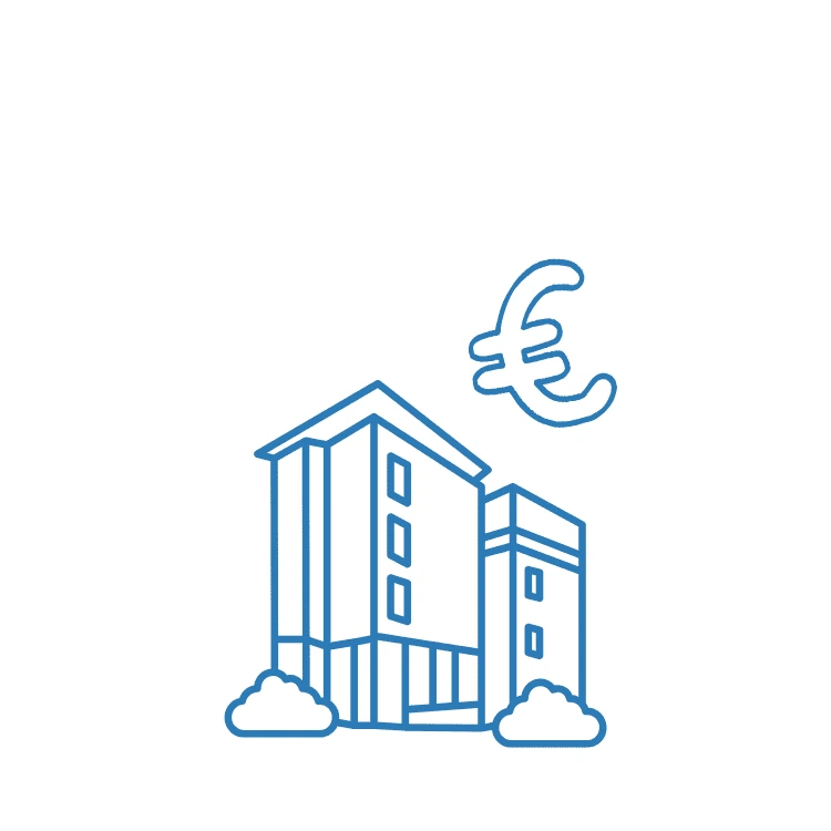 Aktuelle Mietpreise Icon einer Wohnanlage mit Euro-Zeichen