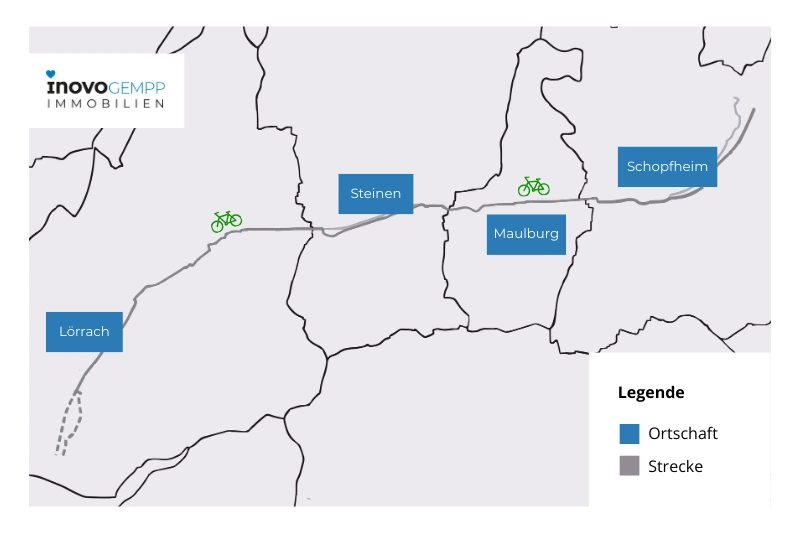 Streckenverlauf von dem Radschnellweg RS7 in Loerrach