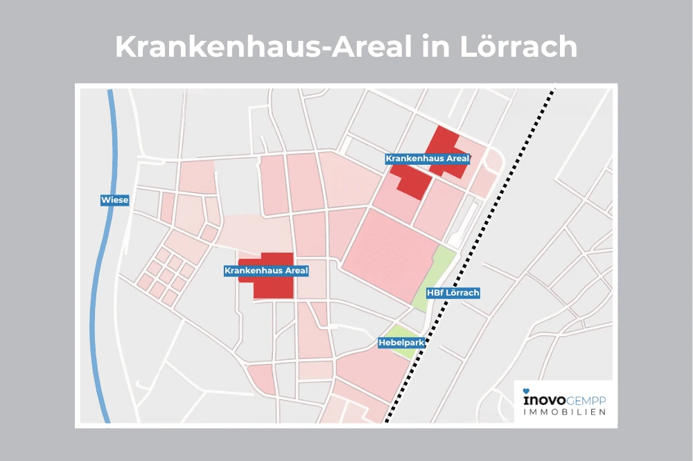 Karte vom frei werdenden Krankenhaus Areal in Lörrach