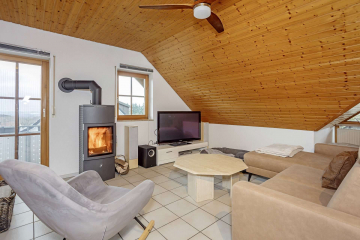 Wohnzimmer - Gemütliche 3,5 Zi.-Whg HOLZLIEBE in Karsau mit 2 Balkonen, Kamin, Balkonkraftwerk u. Garage